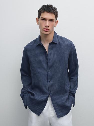 Zara Regular fit faded linen shirt - Ink blue