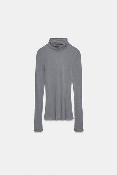 RIBBED HIGH NECK TOP - Pearl grey by Zara - Image 3
