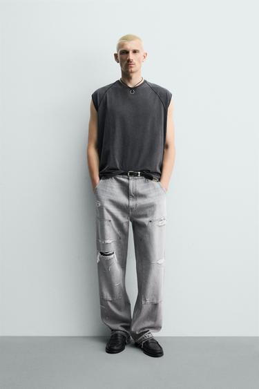 Zara RELAXED FIT CARPENTER JEANS - Charcoal