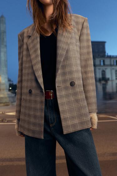 OVERSIZED CHECK BLAZER - Black / Brown by Zara