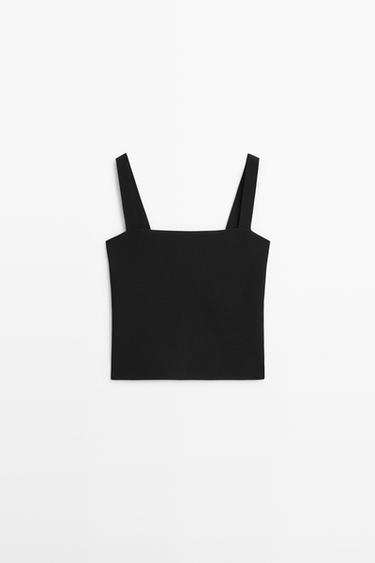 Zara Knit top with a square neckline - Black