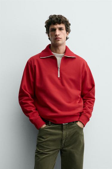 MOLETOM COM GOLA E ZÍPER - Vermelho da Zara