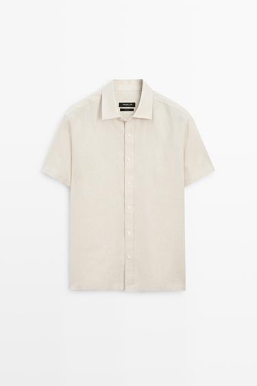 Zara Regular fit 100% linen short sleeve shirt - Sand