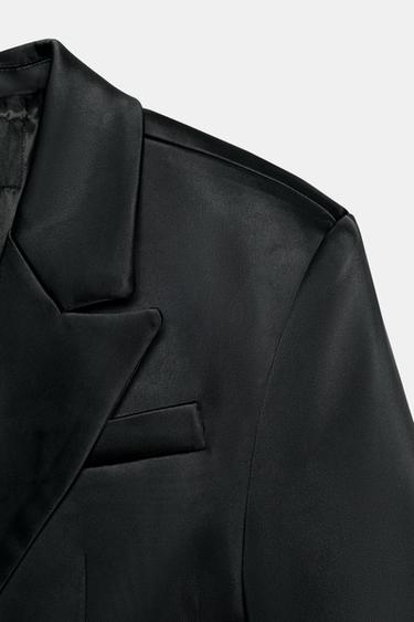 Zara SATIN BLAZER WITH MULTI-POSITION BUTTON - Black