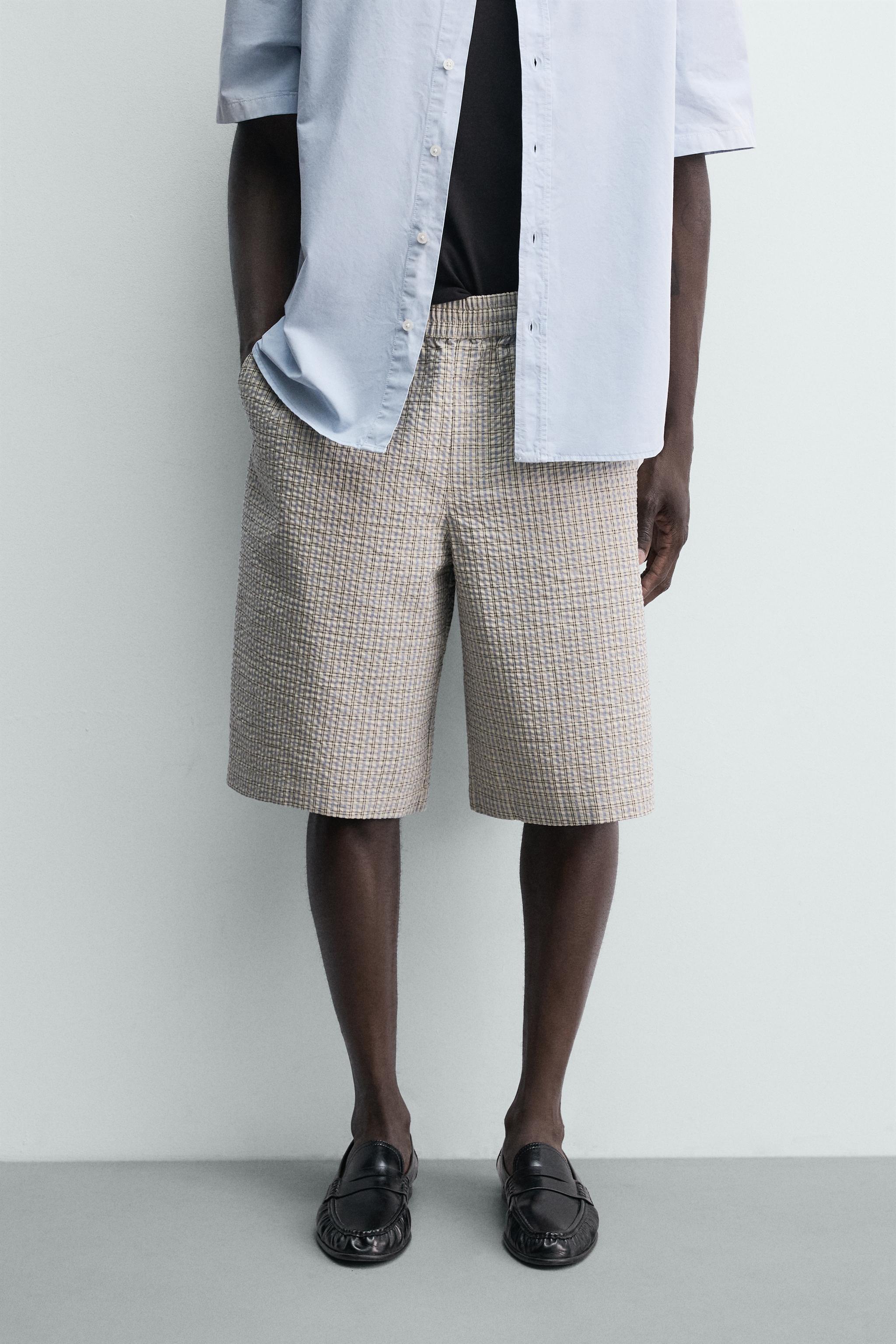 PLAID TEXTURED SHORTS — Sky blue (alternate view)