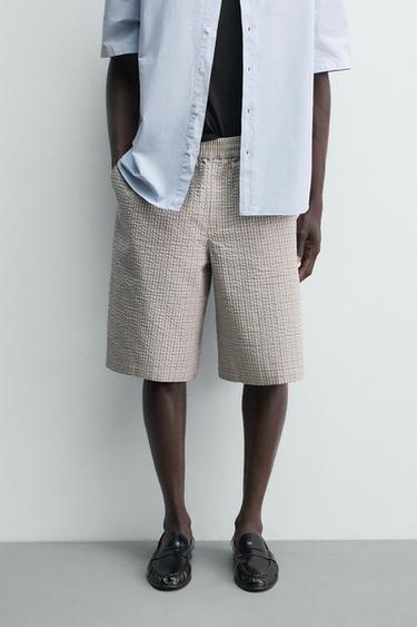 TEXTURED CHECK BERMUDA SHORTS - Sky blue by Zara