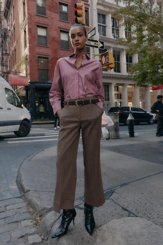 PANTALON À CHEVRONS AVEC CEINTURE