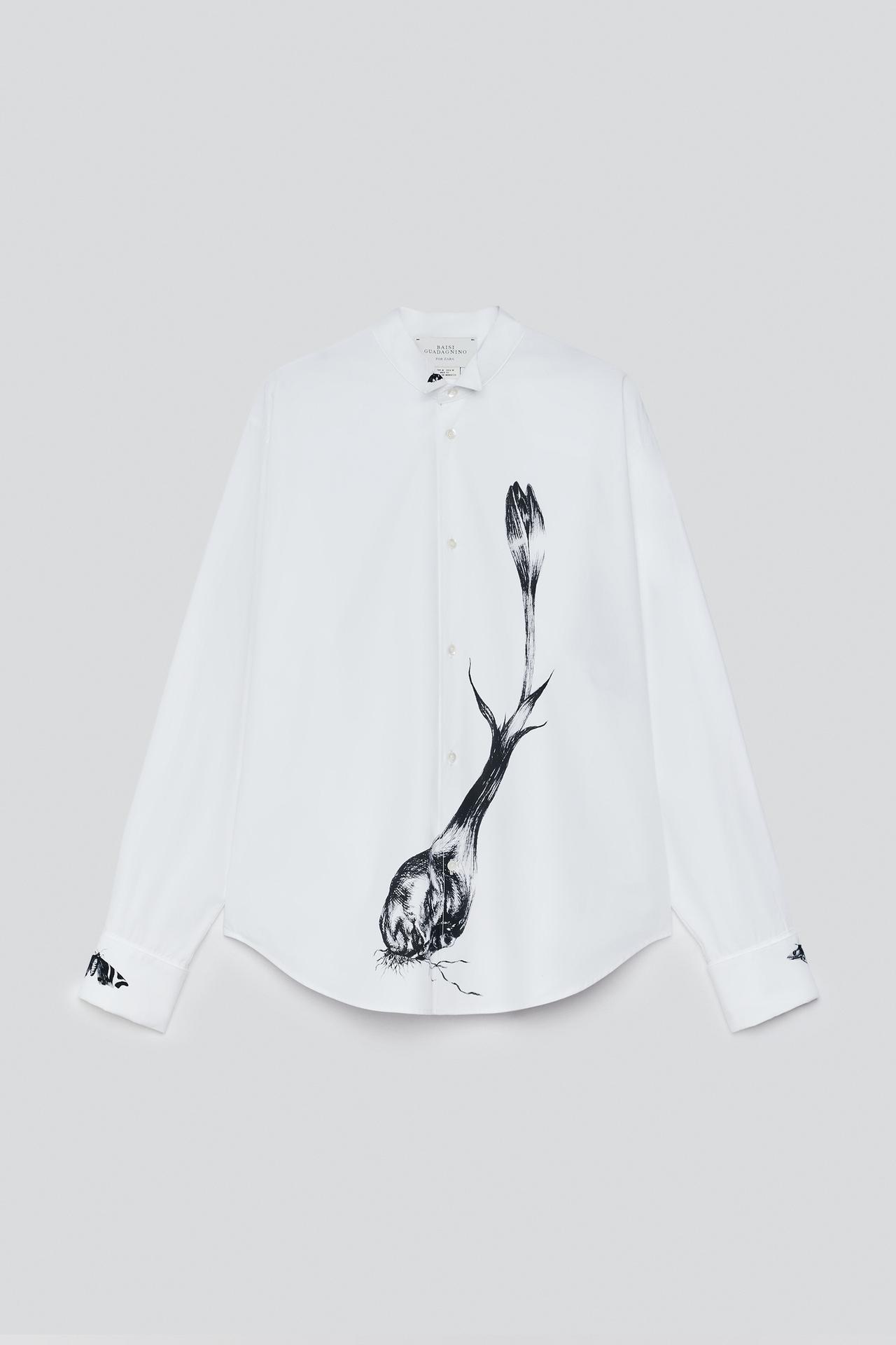 CONTRAST PRINT SHAWL COLLAR SHIRT — White