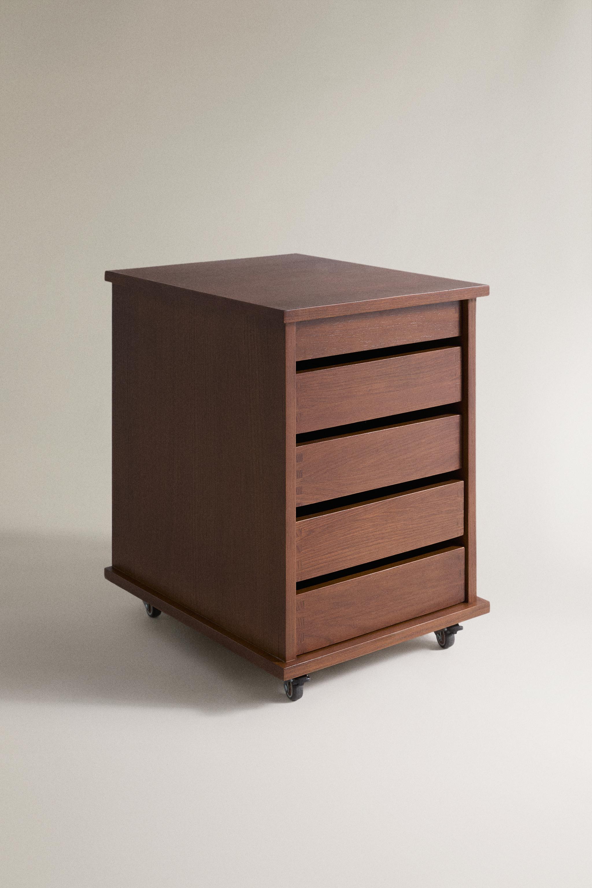 WOODEN DRAWER UNIT WITH WHEELS — Brown