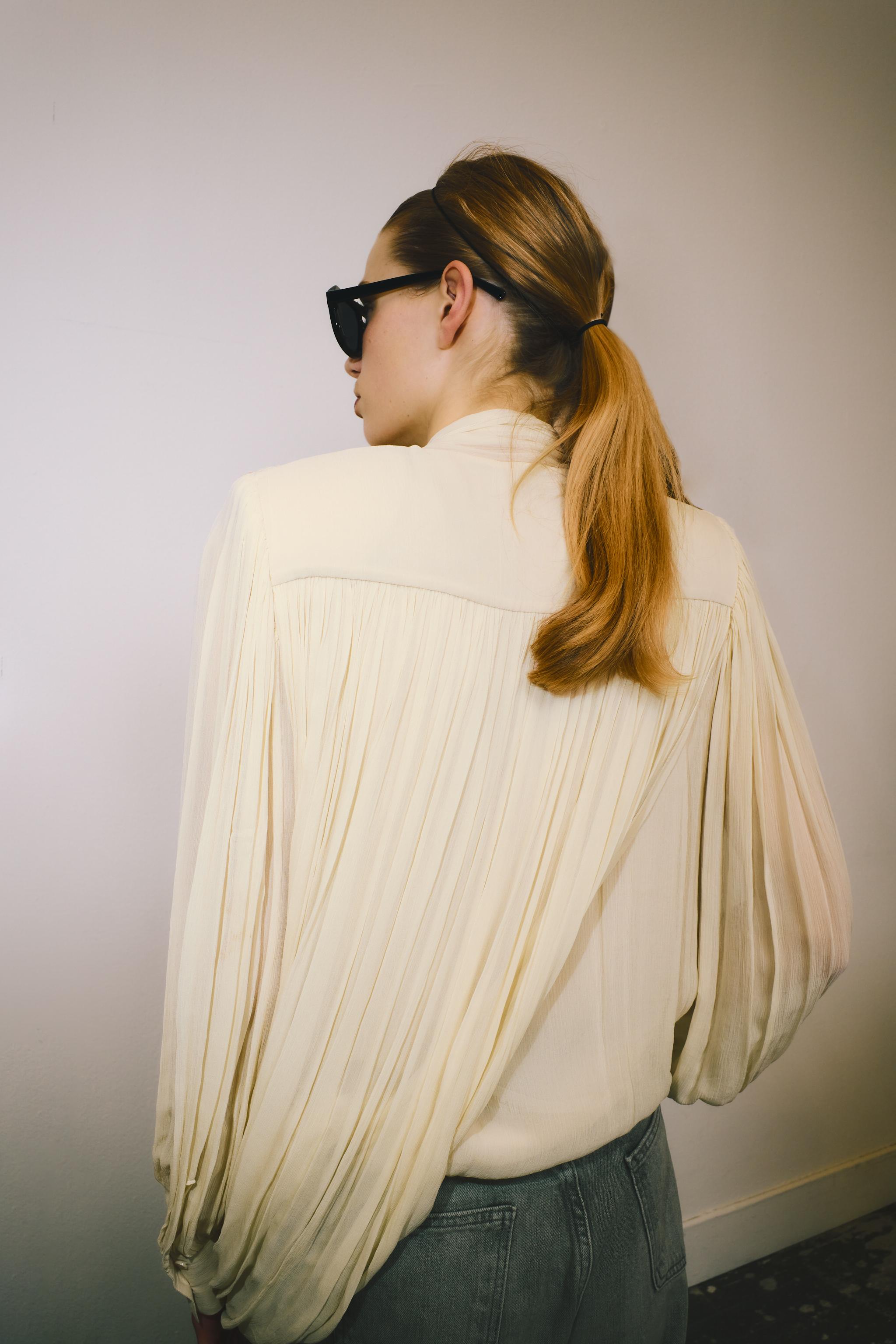 DRAPED SHOULDER PAD BLOUSE ZW COLLECTION LIMITED EDITION - Ivory