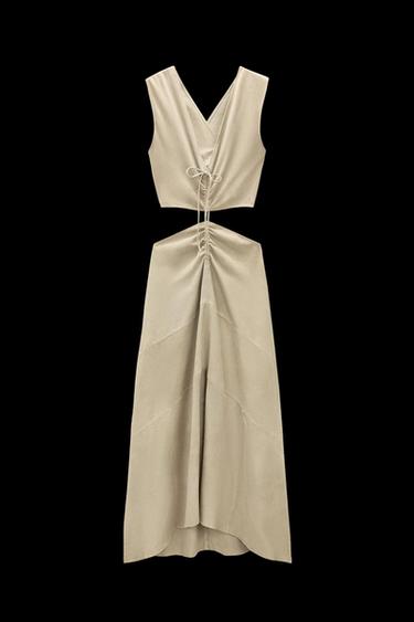 Zara LIMITED EDITION SUEDE CUT-OUT DRESS - Beige