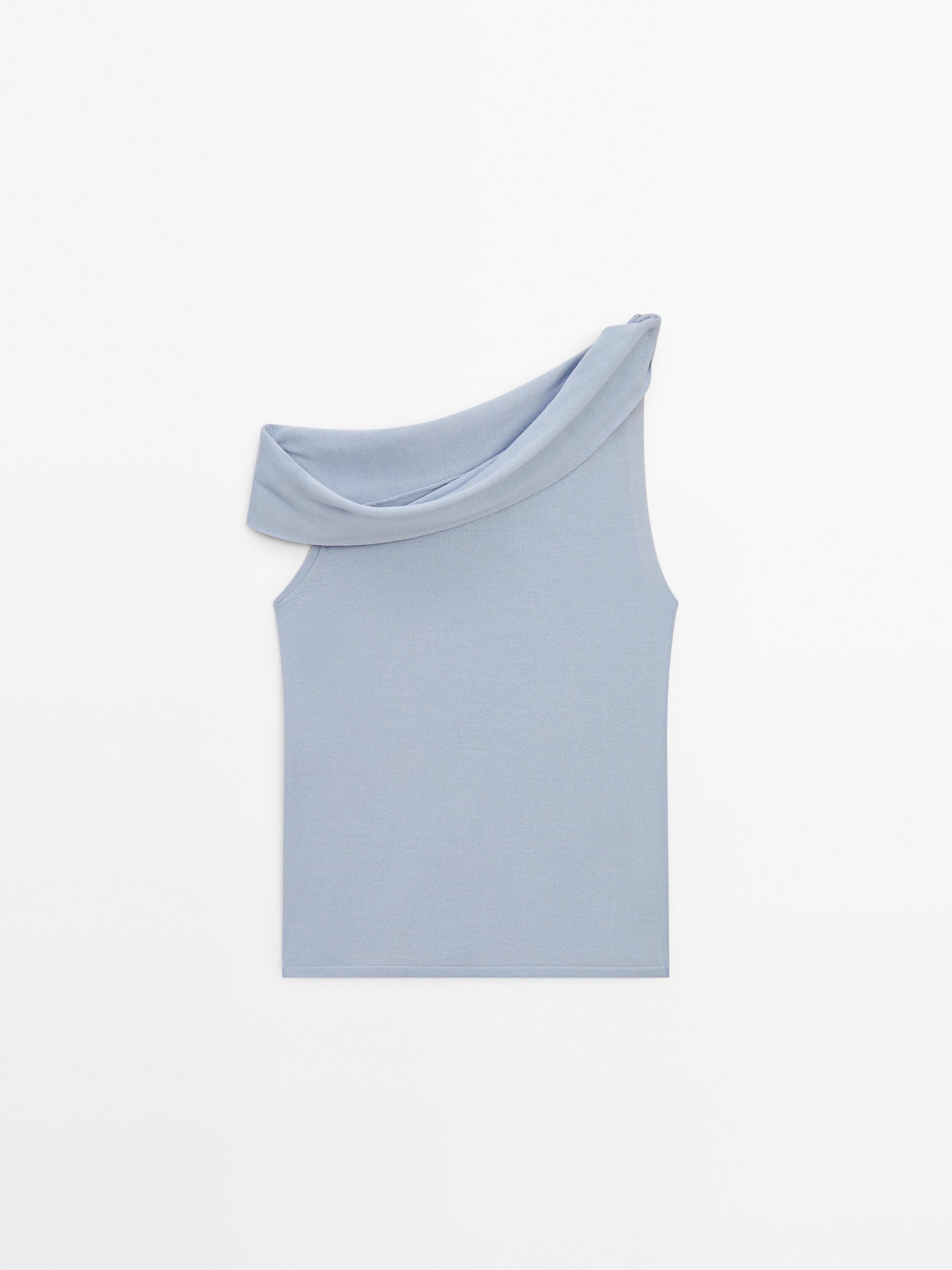 Top with asymmetric draped neckline