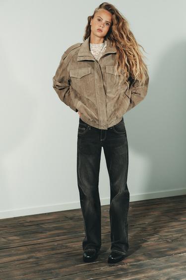 SUEDE LEATHER JACKET - Brown / Taupe by Zara