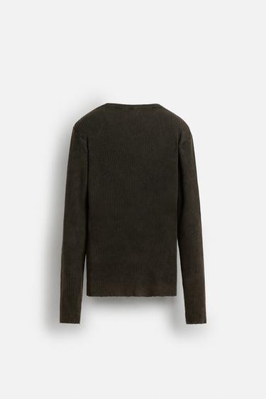 WASHED RIB CARDIGAN - Brown by Zara - Image 6