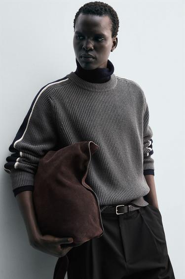COLOUR BLOCK STRIPED SWEATER - Grey by Zara - Image 4