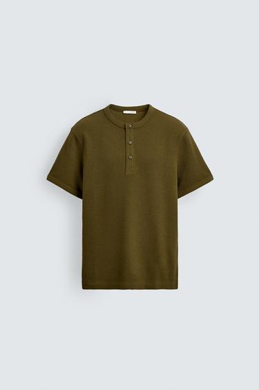TEXTURED HENLEY T-SHIRT - Khaki by Zara