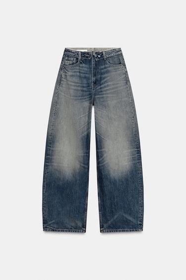 TRF FOLDED WAIST MID-WAIST JEANS - Blue by Zara