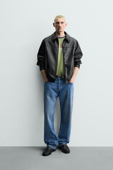 CAZADORA RELAXED FIT EFECTO PIEL - Negro de Zara