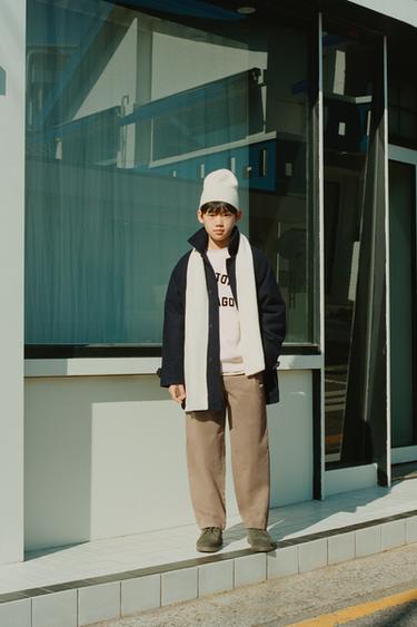 WOOL BLEND COAT WITH HOODIE - Navy blue by Zara