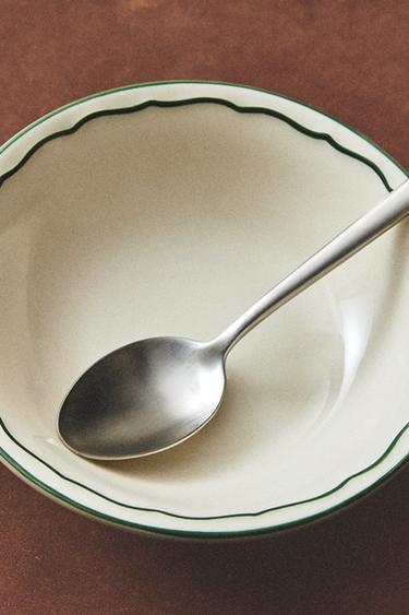 SHALLOW EARTHENWARE BOWL WITH CONTRAST RIM - White / Green by Zara - Image 4