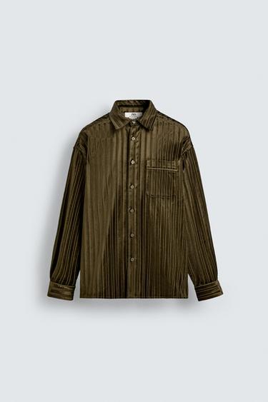 CAMISA RAYAS RELIEVE TERCIOPELO - Verde oscuro de Zara