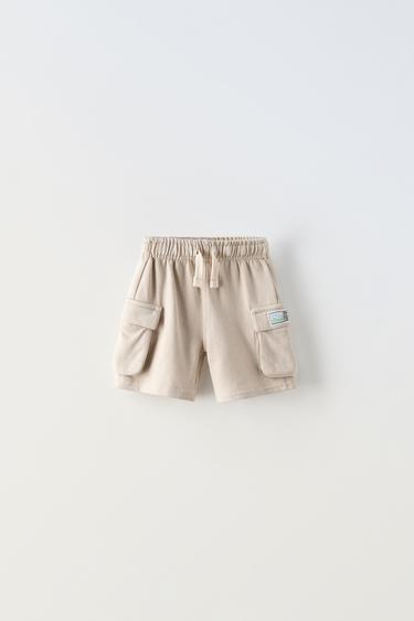 Zara LABEL CARGO SHORTS - Light beige - Image 0