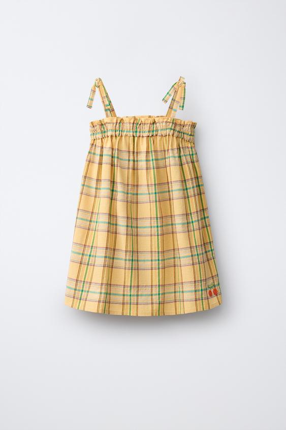 VESTIDO TEXTURA CUADROS BORDADO - Amarillo de Zara - Imagen 0