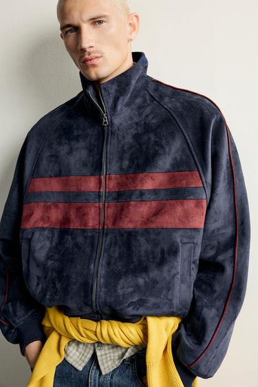 COLORBLOCK SUEDE-EFFECT JACKET — Navy blue 1