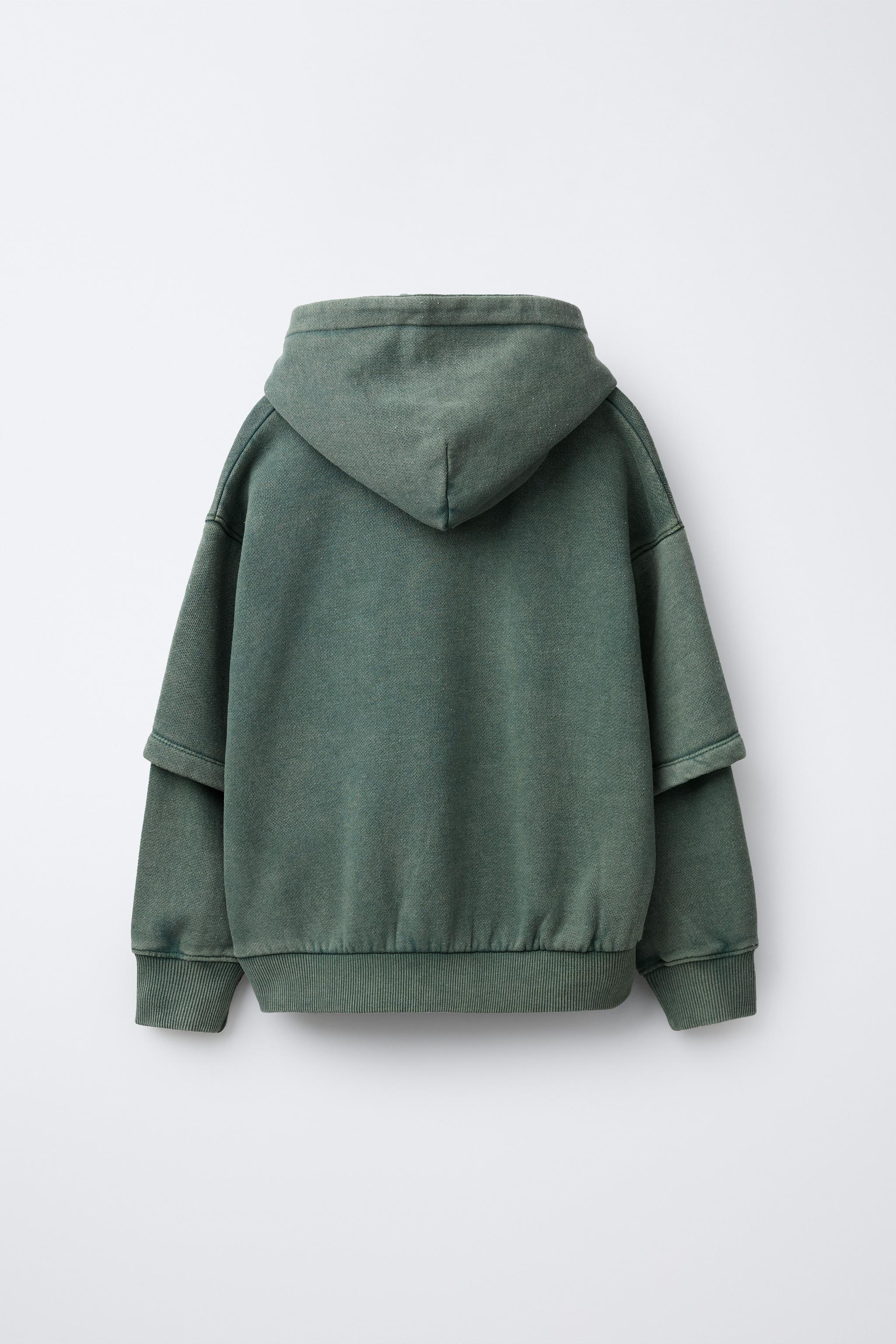 DOUBLE SLEEVE WASHED EFFECT SWEATSHIRT