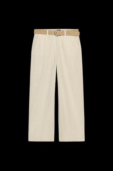 CULOTTE-HOSE MIT LEINEN UND GÜRTEL - Hellbeige von Zara - Bild 0