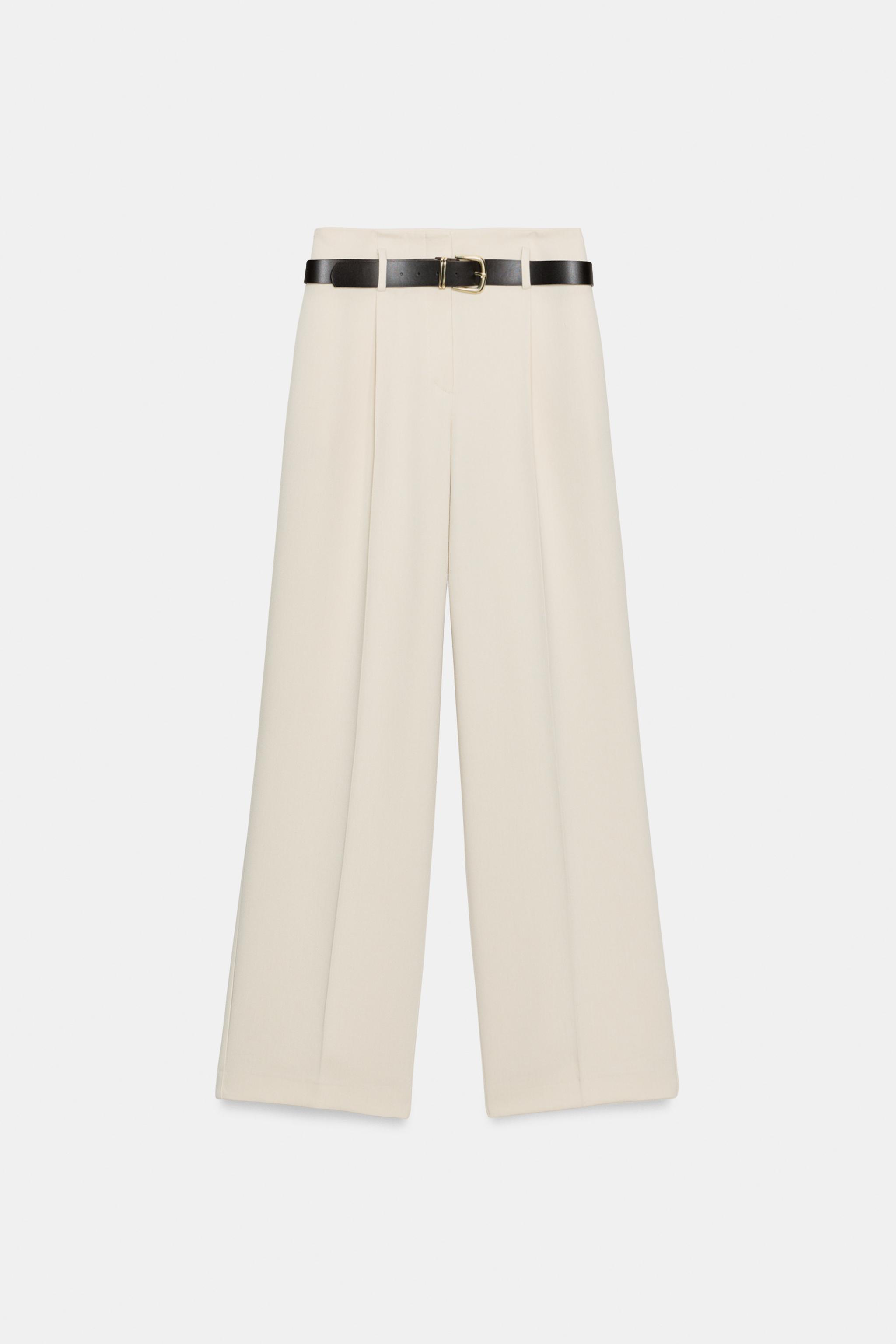 PANTALON DROIT À PINCES AVEC CEINTURE