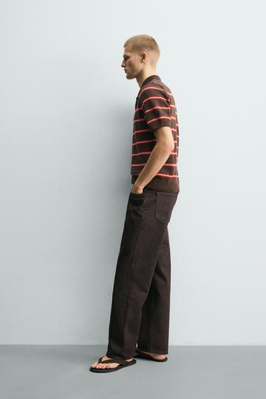 POLO EN MAILLE JACQUARD À RAYURES - Marron de Zara - Image 3
