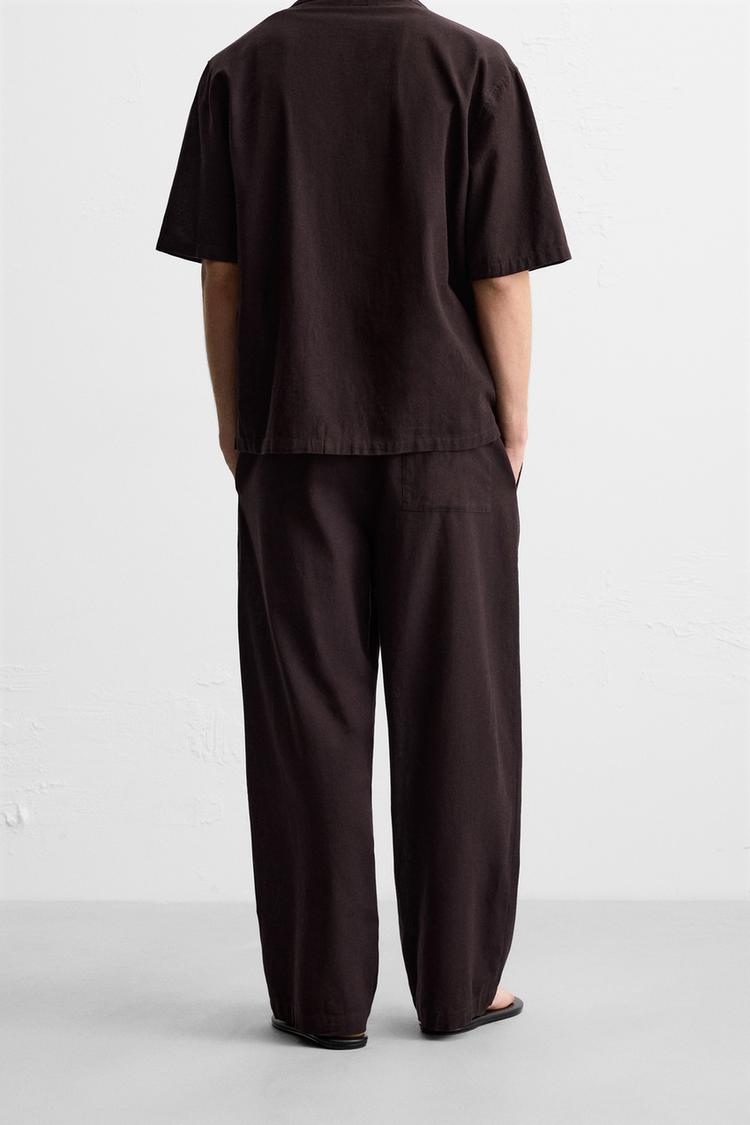 PLEATED COTTON - LINEN TROUSERS - Dark brown by Zara - Image 2