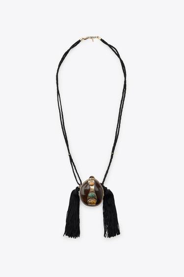 CORD, BOX AND STONE NECKLACE - Golden by Zara