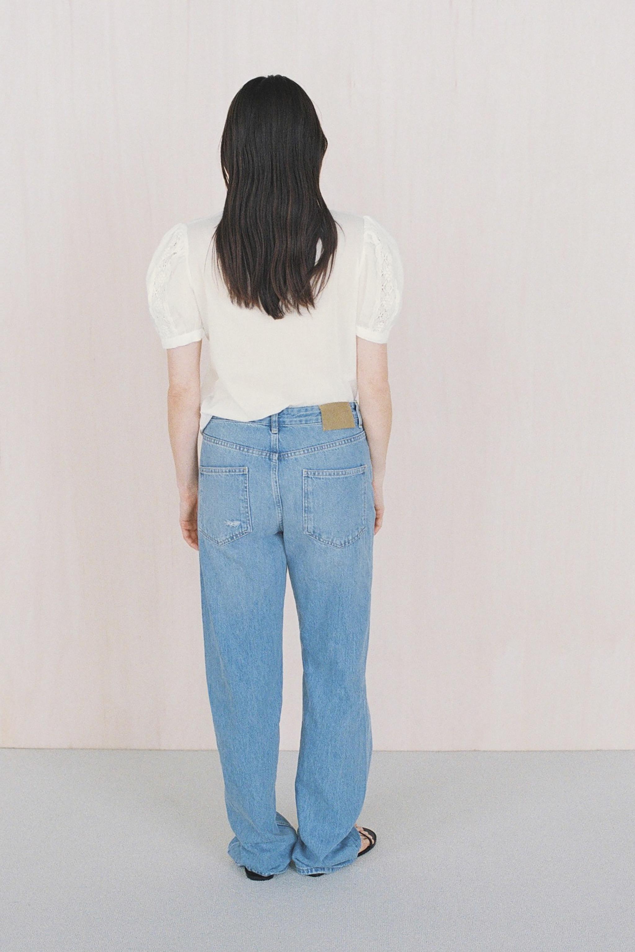 【ZARA】JEANS ZW COLLECTION ストレート ミッドライズ ダメージ ミッドライズ WIDE-LEG TRF デニムパンツ - ライトブルー | ZARA