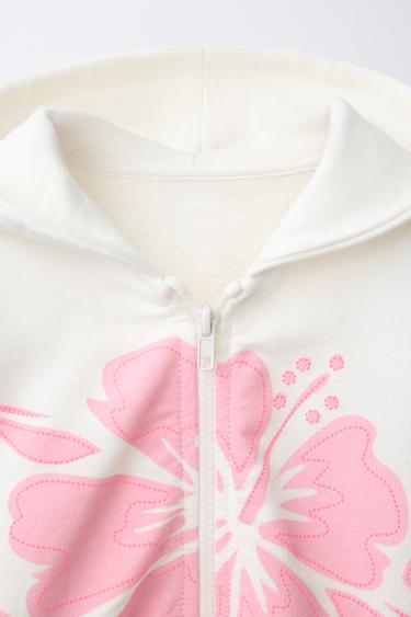 SWEAT À CAPUCHE IMPRIMÉ HIBISCUS - Blanc cassé de Zara - Image 2