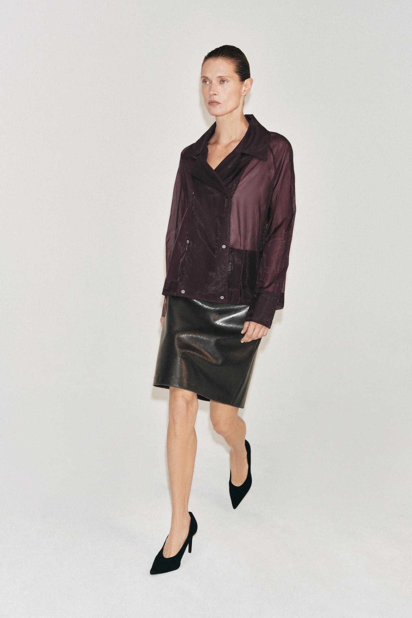 Женская рубашка Zara ZW Collection Organza, цвет: Бордовый — фото 6