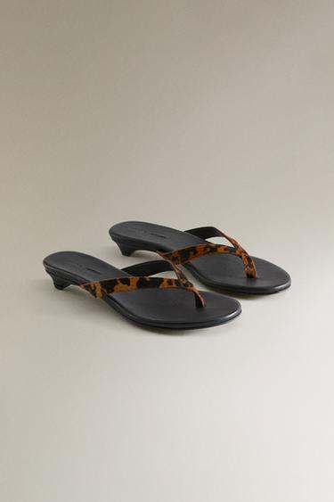 SANDALES CUIR TALON IMPRIMÉ ANIMAL - Noir de Zara - Image 1