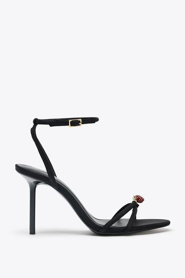 Zara BEADED CROSSED STRAP SANDALS - Black - Image 0