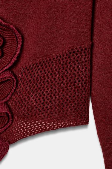 FLORAL TEXTURED KNIT JUMPER - Burgundy by Zara - Image 8