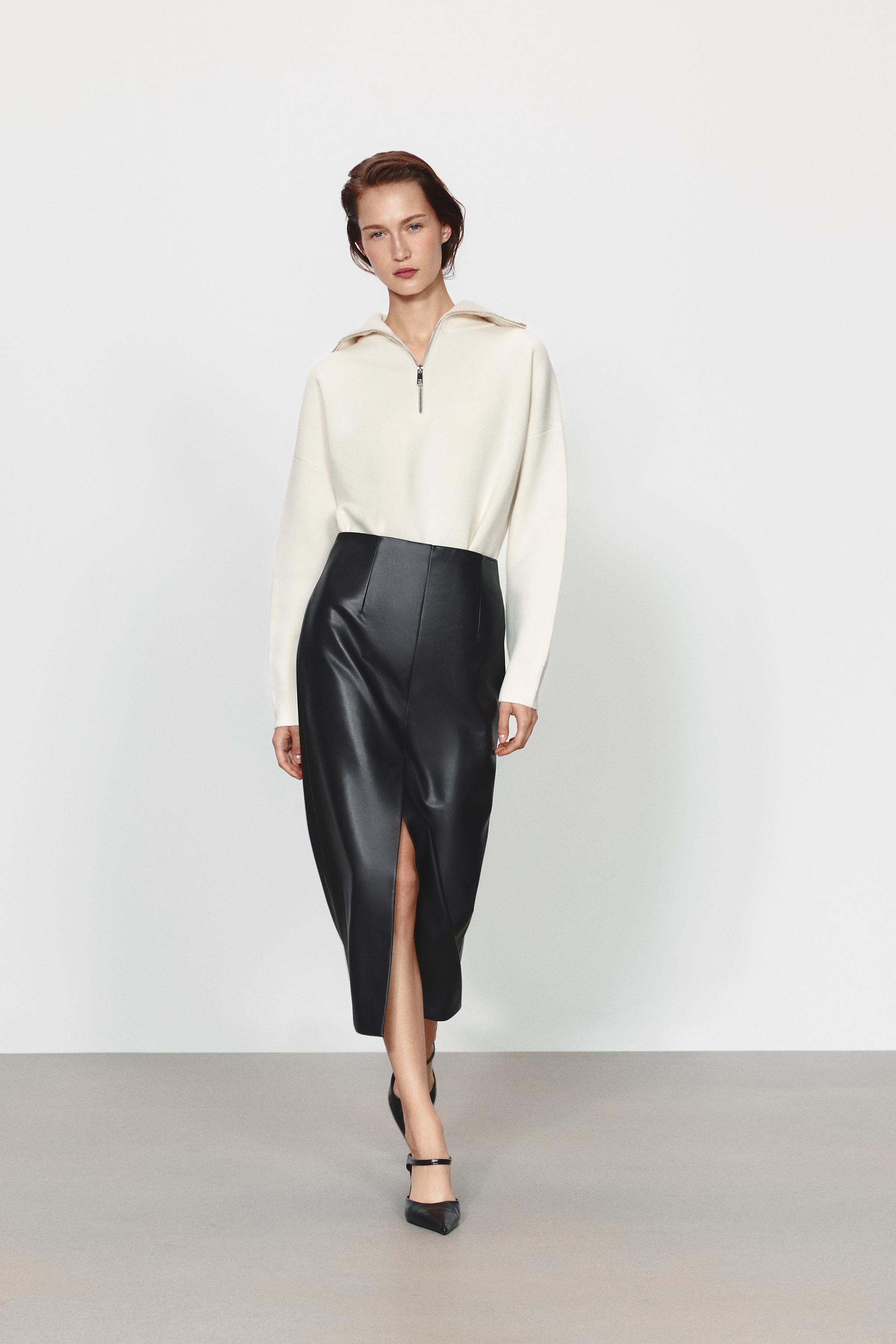 ZW COLLECTION FAUX LEATHER STRAIGHT SKIRT - Black | ZARA United States