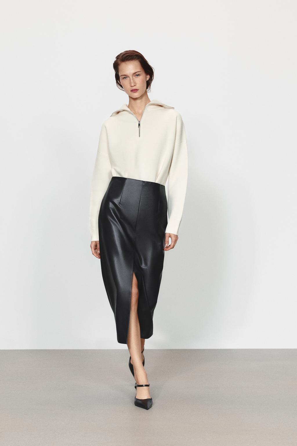 ZW COLLECTION LEATHER EFFECT STRAIGHT SKIRT