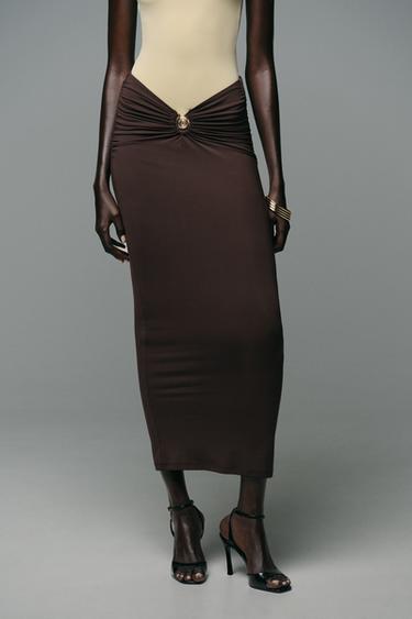 SHELL POLYAMIDE SKIRT - Dark brown by Zara - Image 1