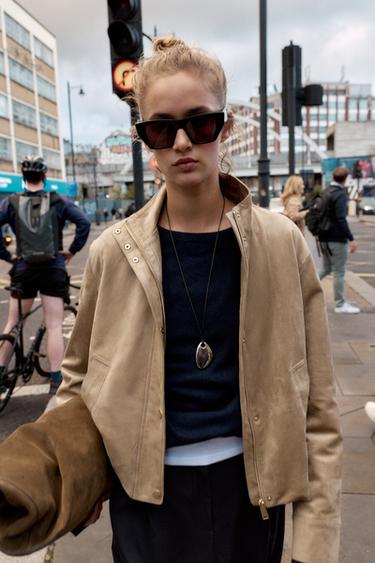 Zara FAUX SUEDE JACKET - taupe brown