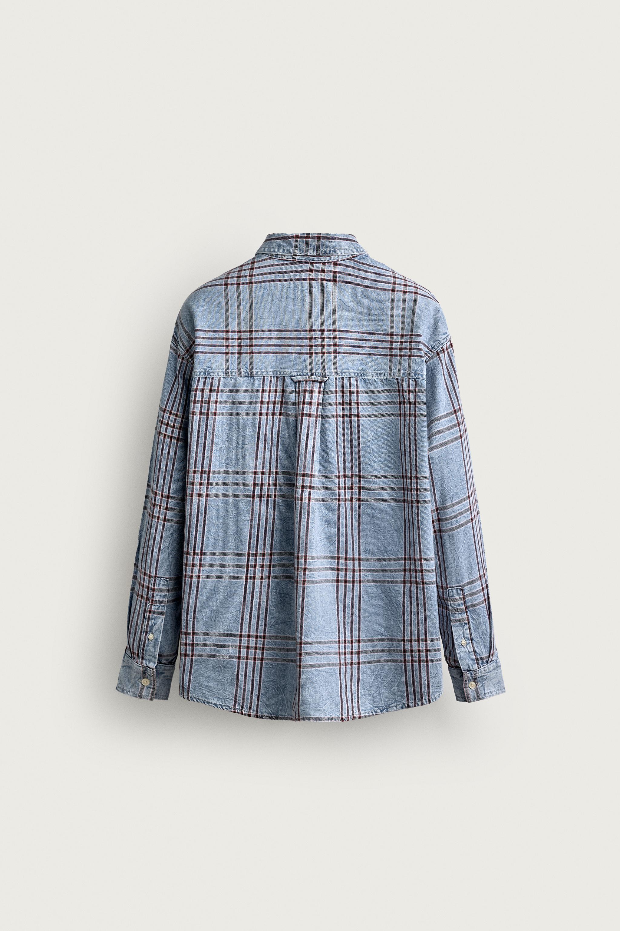 PLAID RELAXED-FIT DENIM SHIRT