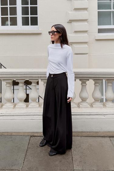 Zara GOLD BUTTON PALAZZO PANTS - Black