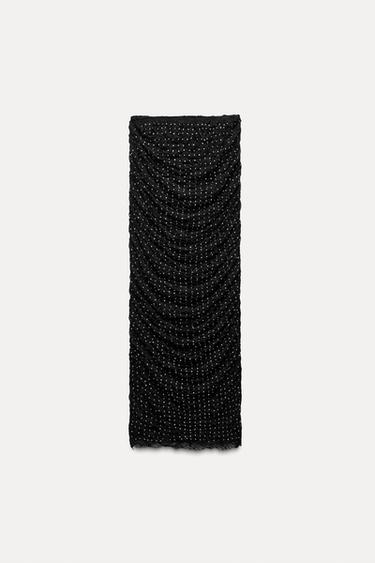 Zara RHINESTONE LACE MIDI SKIRT - Black