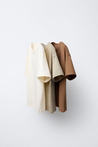 DREIERPACK UNIFARBENER T-SHIRTS - grau-beige von Zara - Bild 0