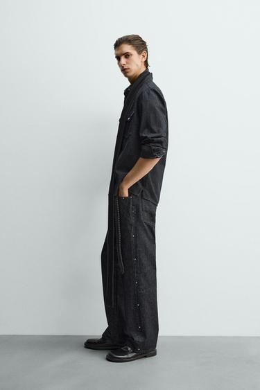 JEAN COUPE DÉCONTRACTÉE CLOUS - Indigo de Zara