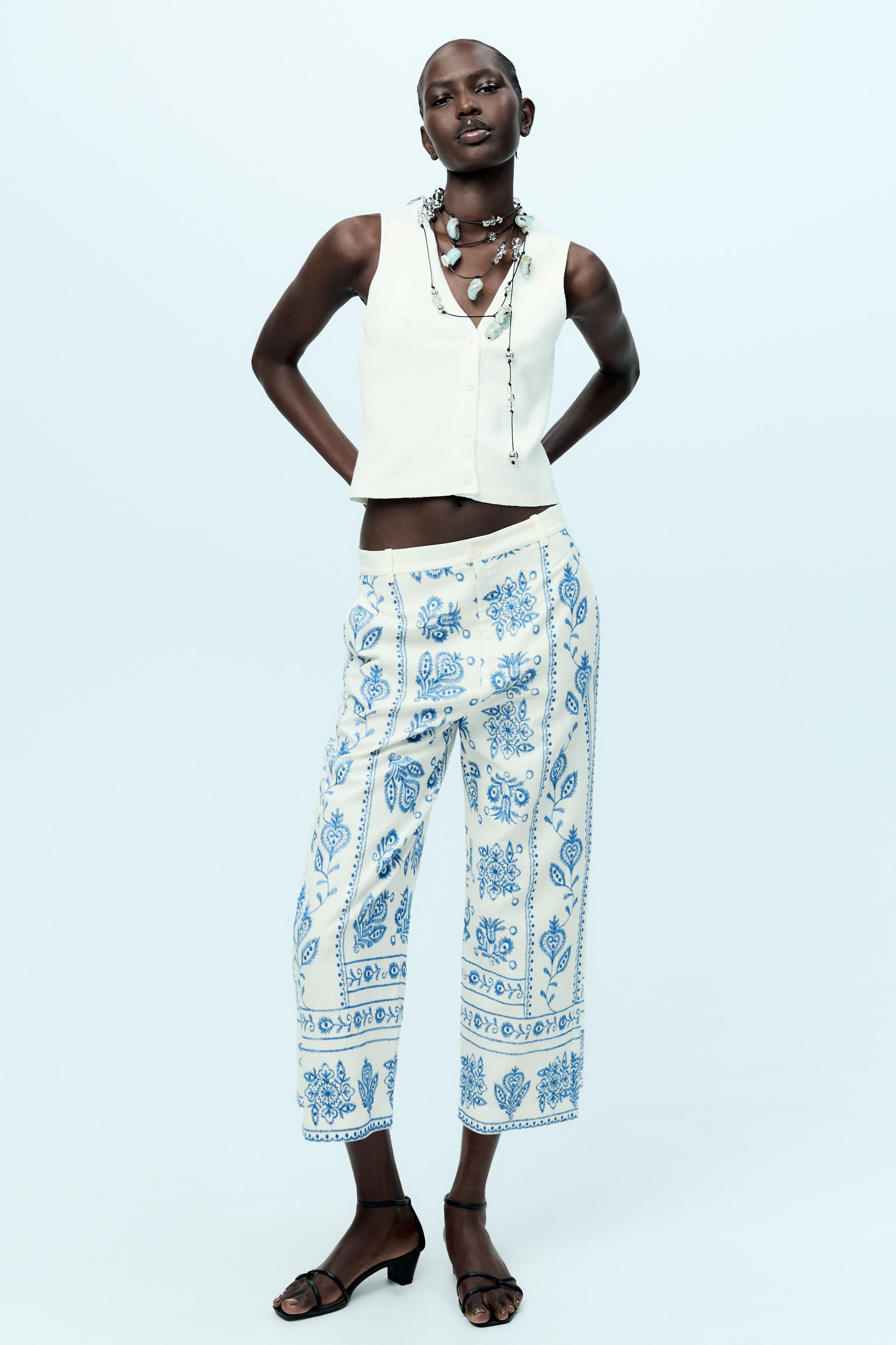 Embroidered pants zara online